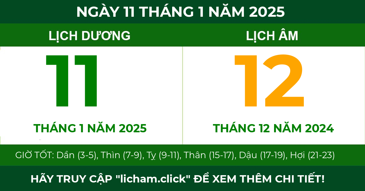 lịch âm ngày 11 tháng 1 năm 2025