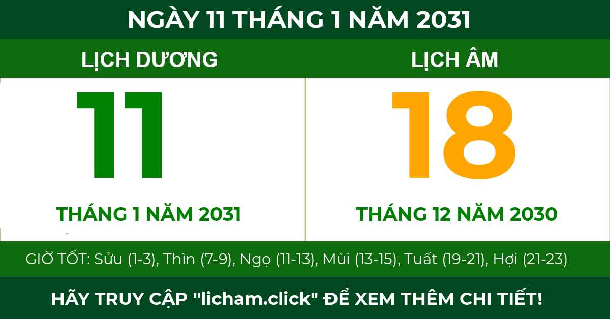 lịch âm ngày 11 tháng 1 năm 2031