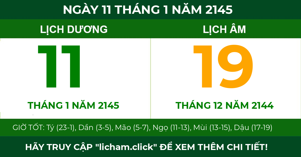 lịch âm ngày 11 tháng 1 năm 2145