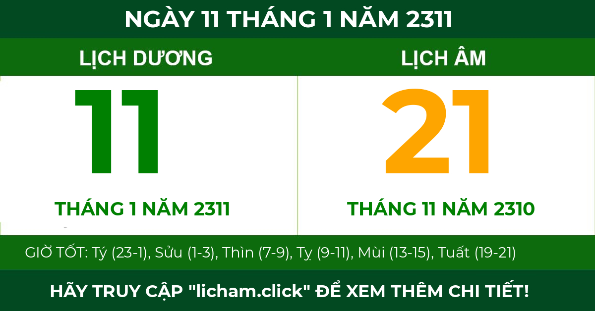 lịch âm ngày 11 tháng 1 năm 2311