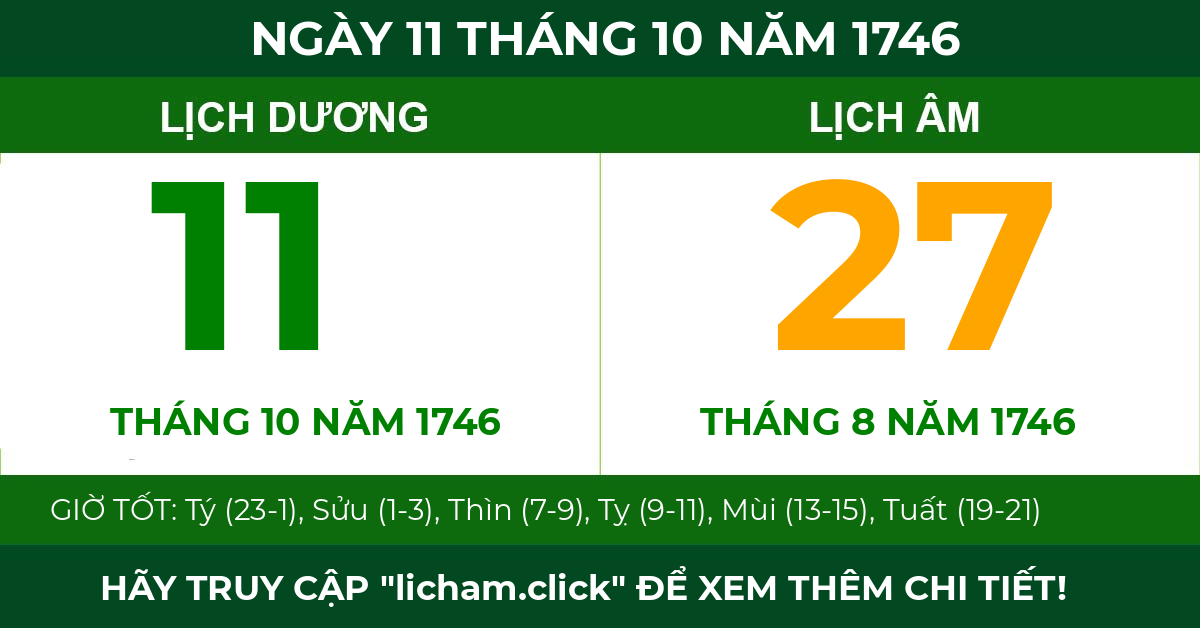 lịch âm ngày 11 tháng 10 năm 1746