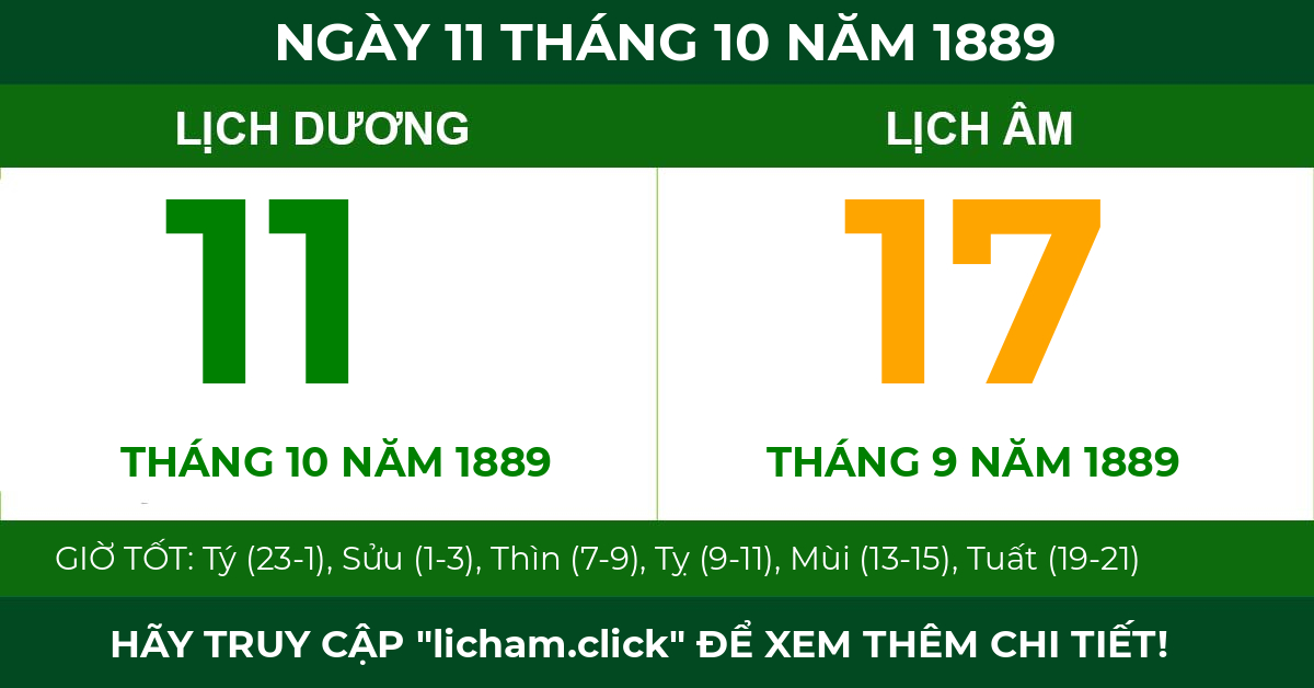 lịch âm ngày 11 tháng 10 năm 1889