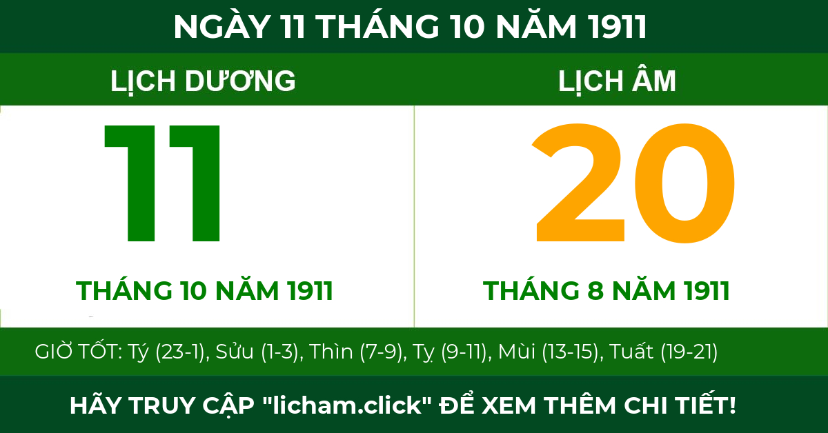lịch âm ngày 11 tháng 10 năm 1911
