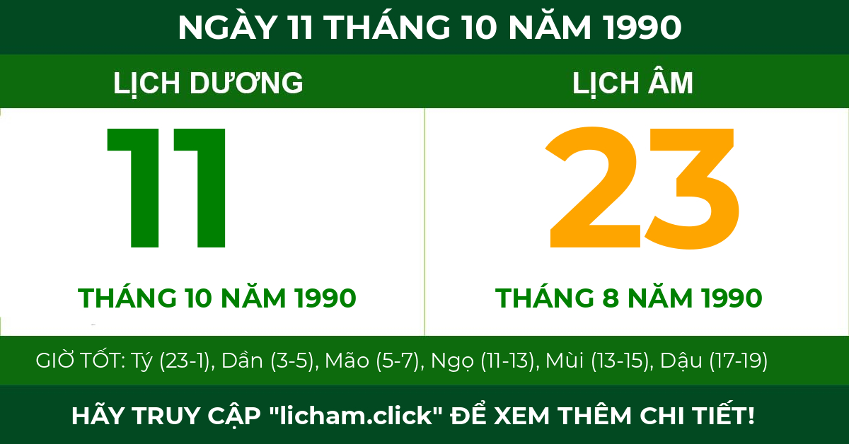 lịch âm ngày 11 tháng 10 năm 1990