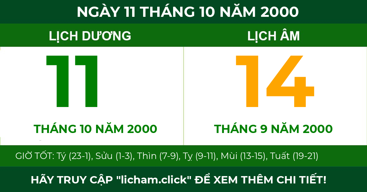 lịch âm ngày 11 tháng 10 năm 2000