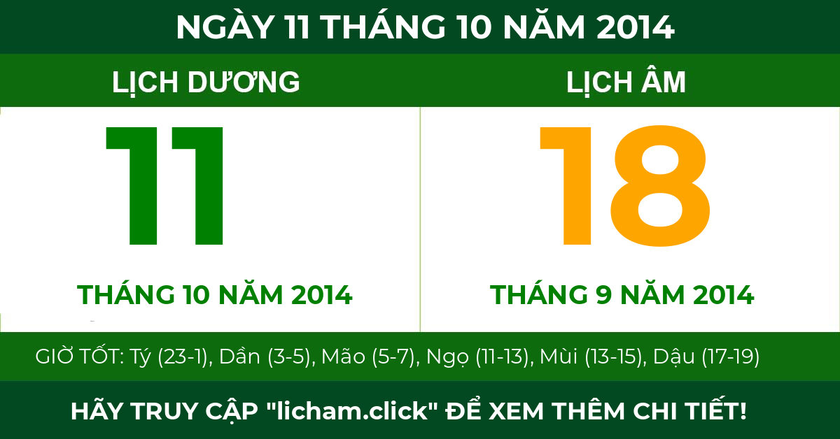 lịch âm ngày 11 tháng 10 năm 2014