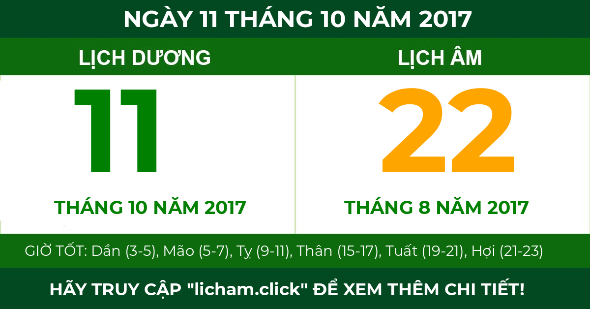 lịch âm ngày 11 tháng 10 năm 2017