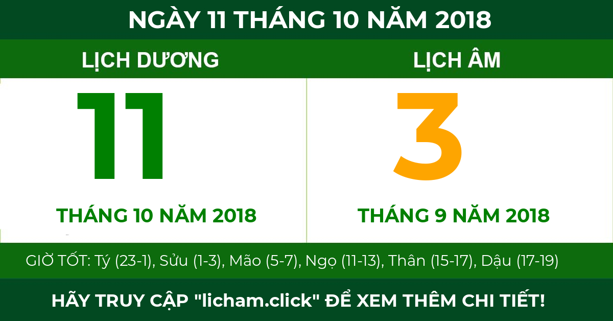 lịch âm ngày 11 tháng 10 năm 2018