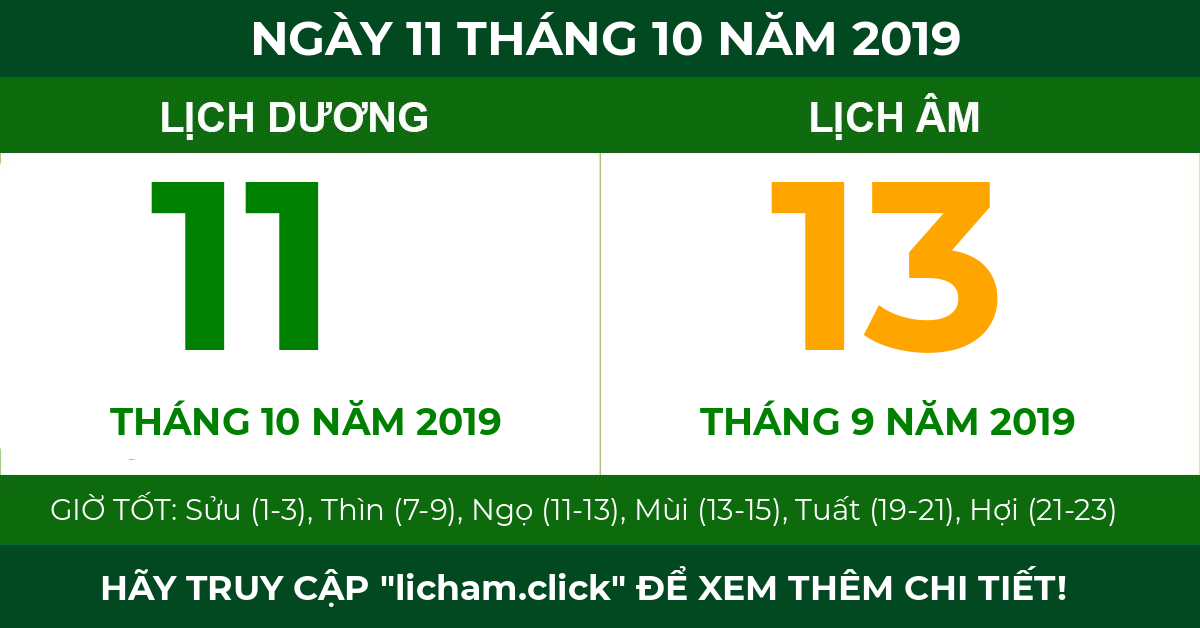 lịch âm ngày 11 tháng 10 năm 2019