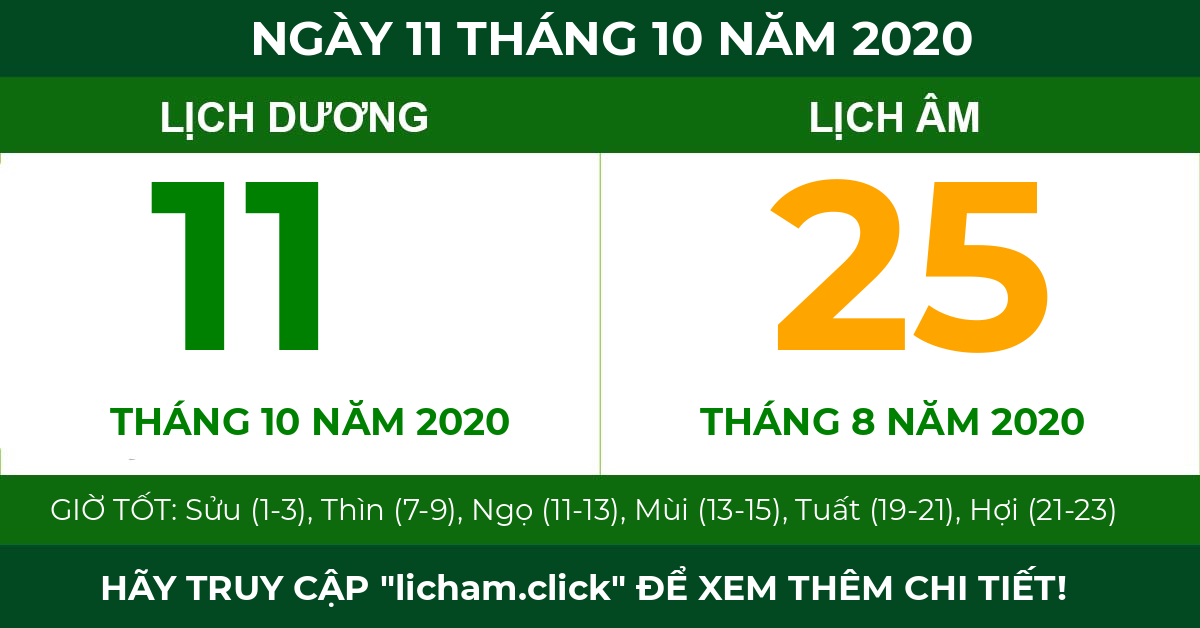 lịch âm ngày 11 tháng 10 năm 2020