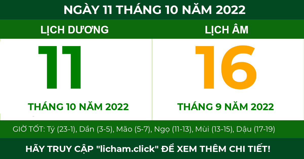 lịch âm ngày 11 tháng 10 năm 2022