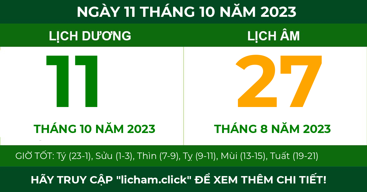lịch âm ngày 11 tháng 10 năm 2023