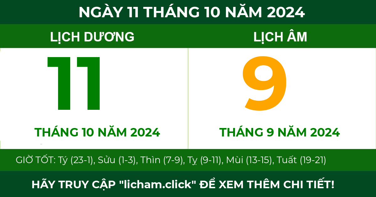 lịch âm ngày 11 tháng 10 năm 2024