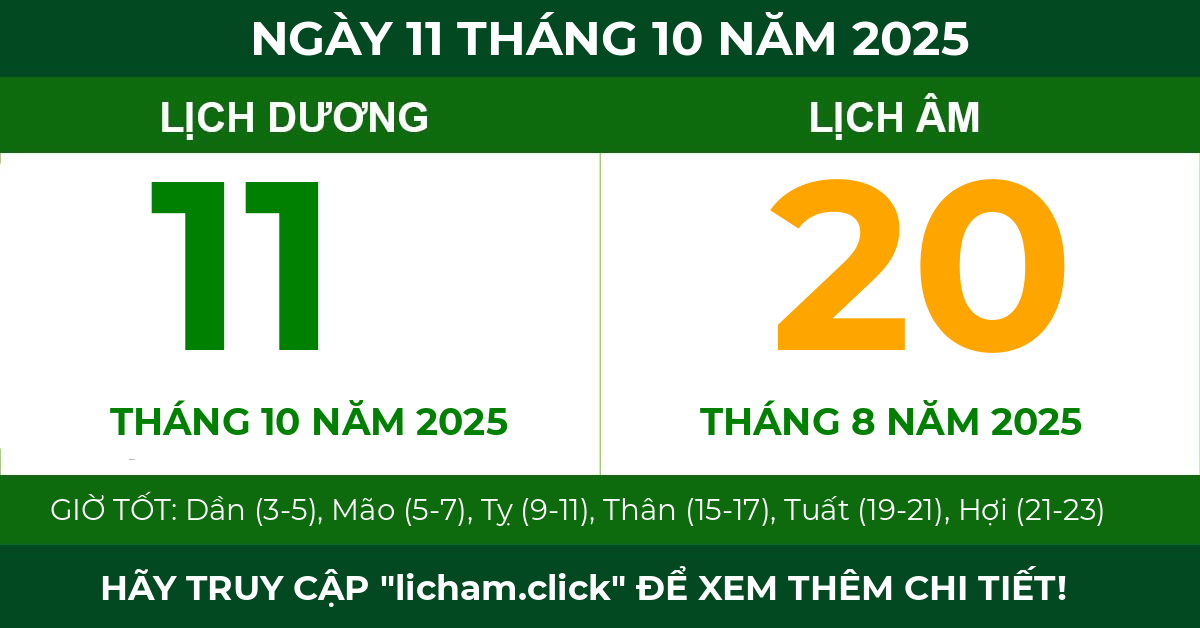 lịch âm ngày 11 tháng 10 năm 2025