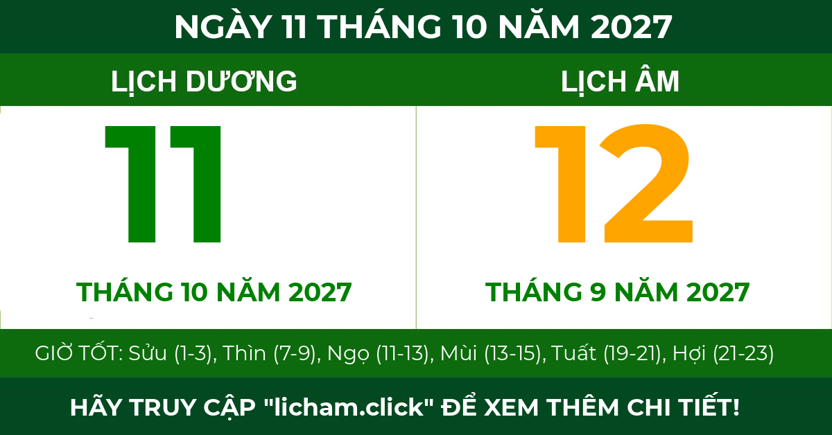 lịch âm ngày 11 tháng 10 năm 2027