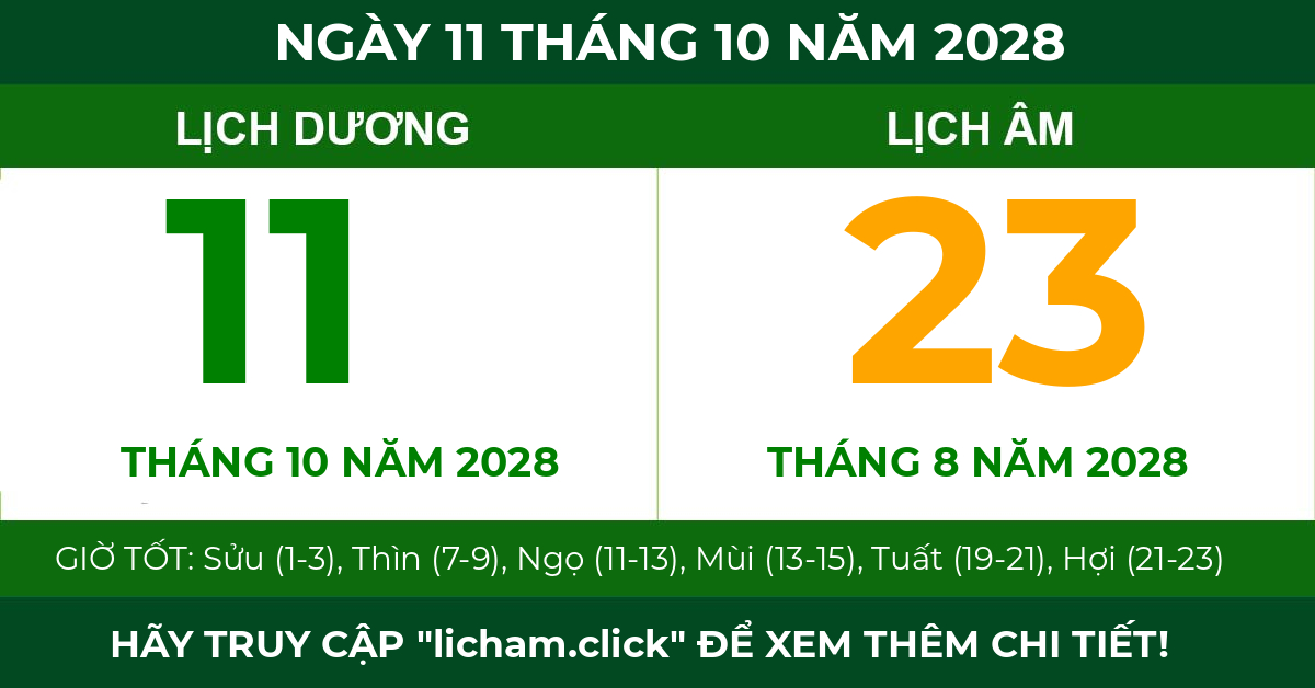lịch âm ngày 11 tháng 10 năm 2028