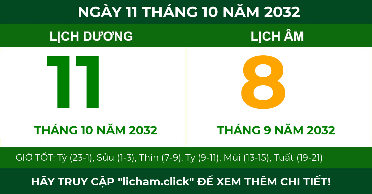 lịch âm ngày 11 tháng 10 năm 2032