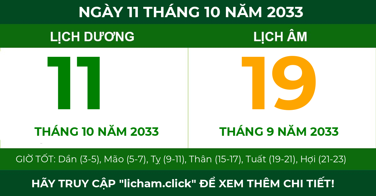 lịch âm ngày 11 tháng 10 năm 2033