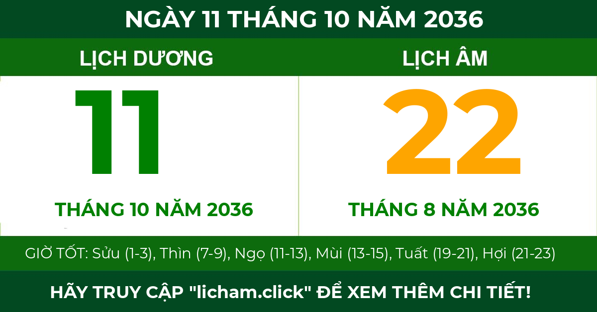 lịch âm ngày 11 tháng 10 năm 2036