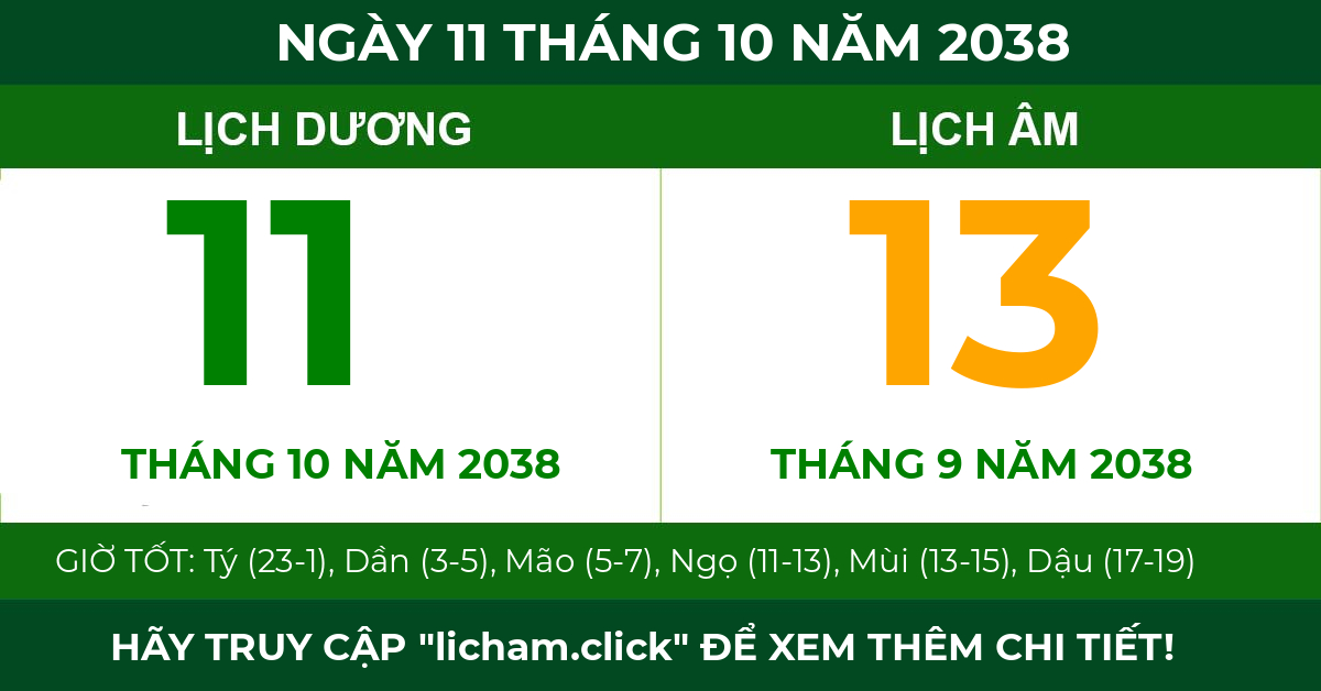 lịch âm ngày 11 tháng 10 năm 2038