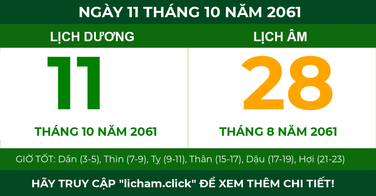lịch âm ngày 11 tháng 10 năm 2061