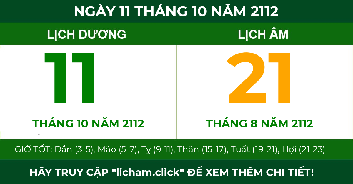 lịch âm ngày 11 tháng 10 năm 2112