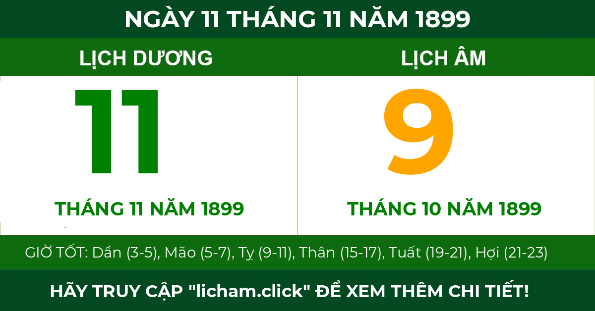 lịch âm ngày 11 tháng 11 năm 1899