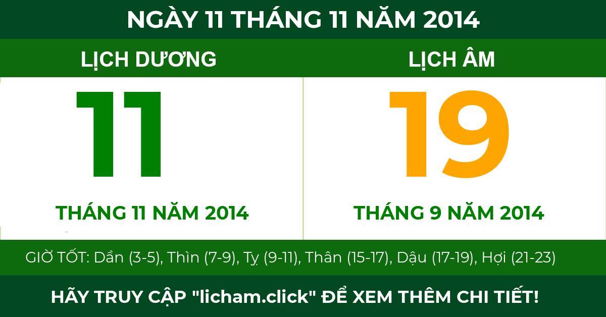 lịch âm ngày 11 tháng 11 năm 2014