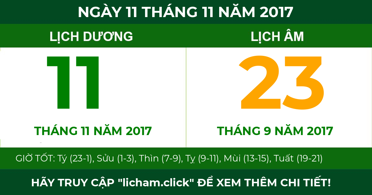 lịch âm ngày 11 tháng 11 năm 2017