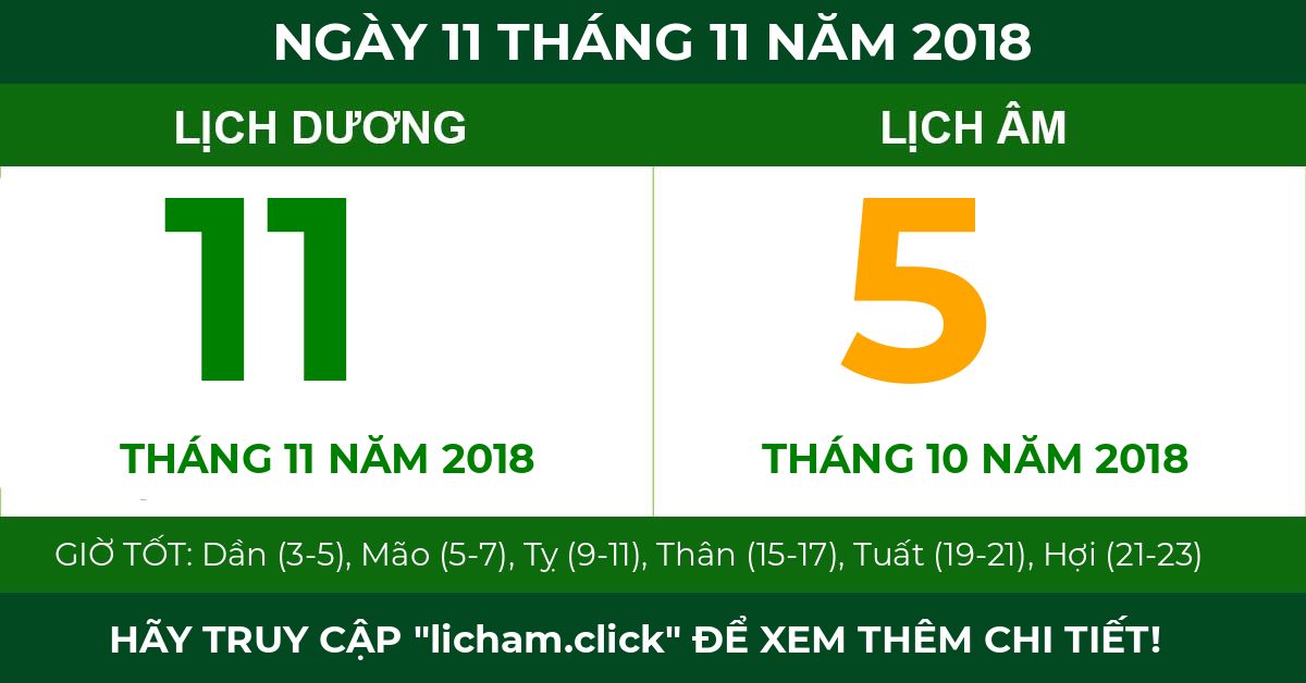 lịch âm ngày 11 tháng 11 năm 2018
