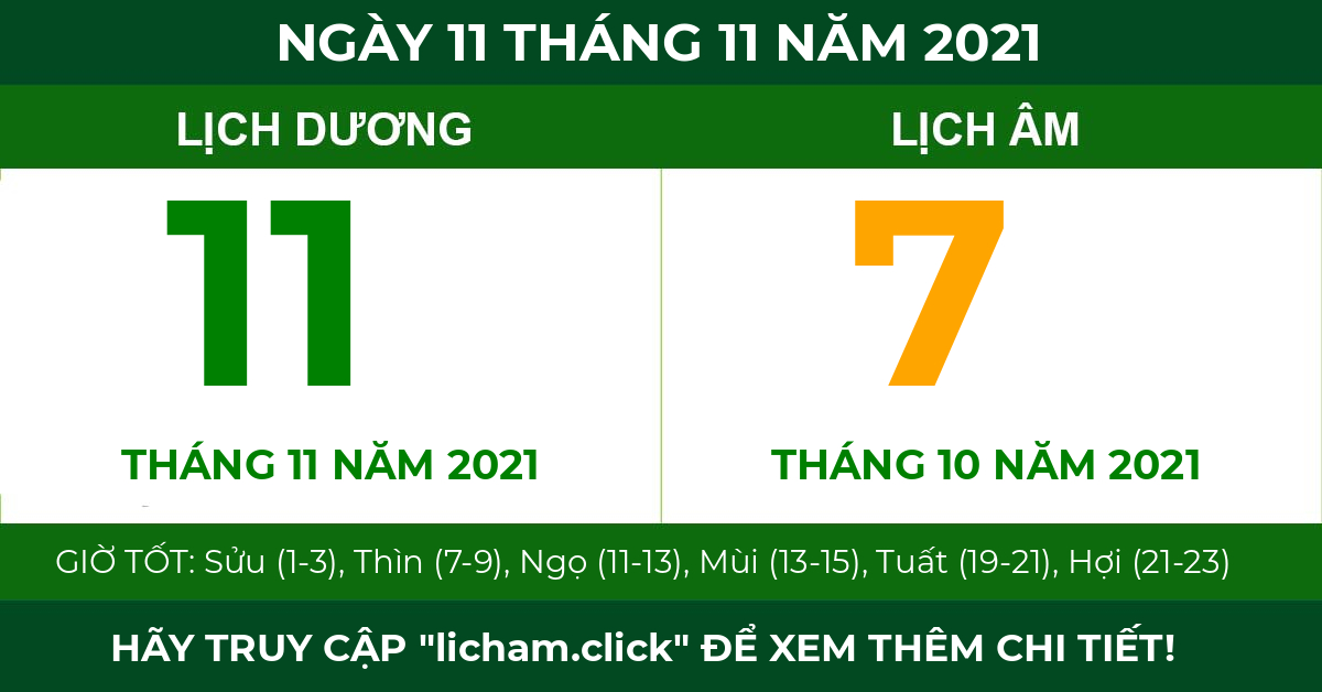 lịch âm ngày 11 tháng 11 năm 2021