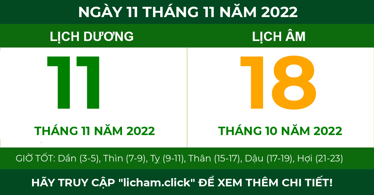 lịch âm ngày 11 tháng 11 năm 2022