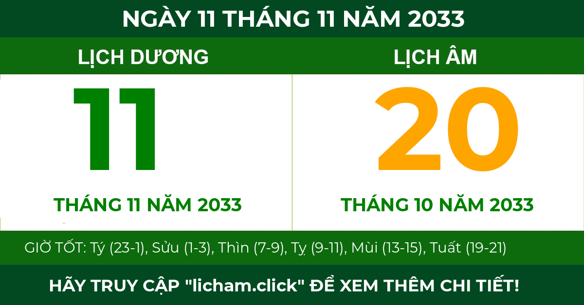 lịch âm ngày 11 tháng 11 năm 2033