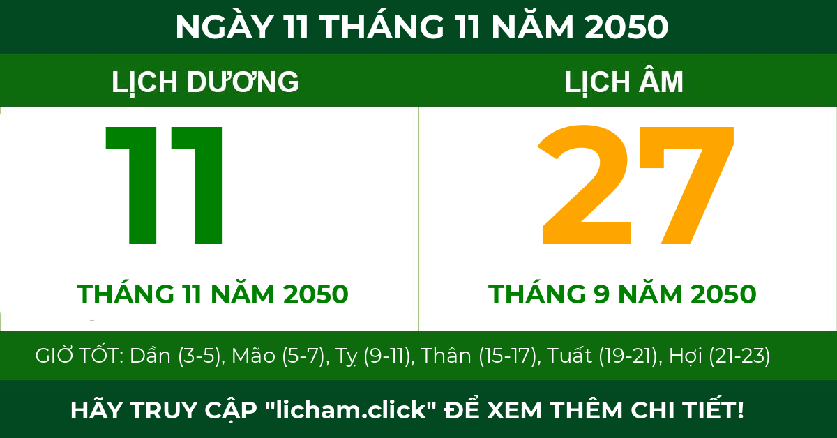 lịch âm ngày 11 tháng 11 năm 2050