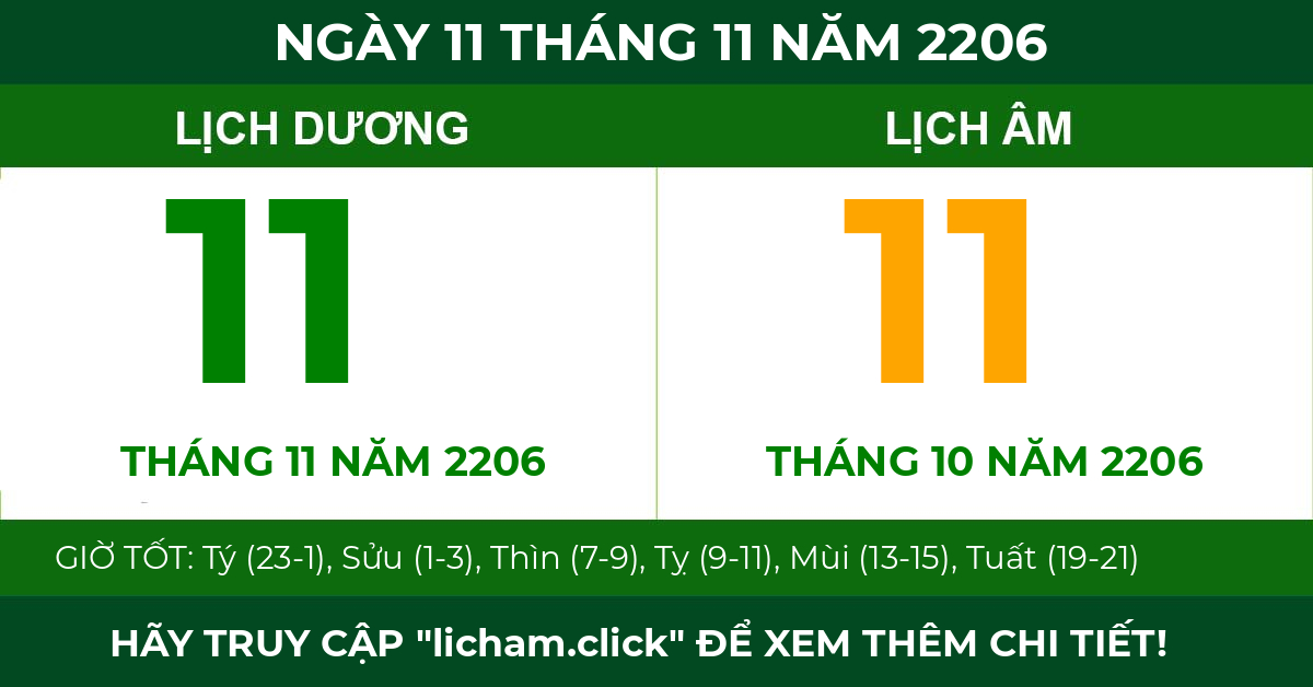 lịch âm ngày 11 tháng 11 năm 2206