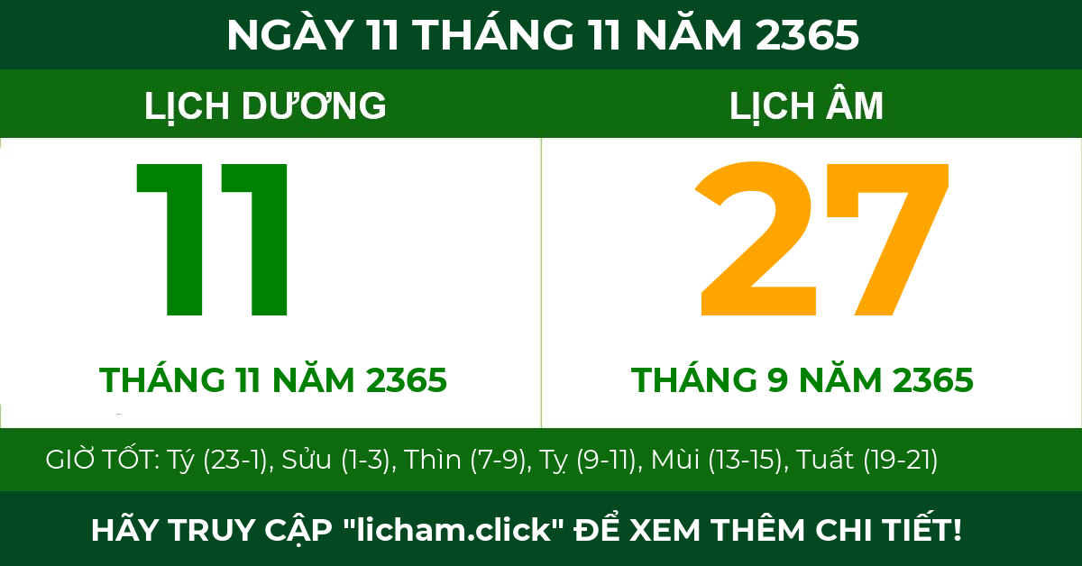 lịch âm ngày 11 tháng 11 năm 2365