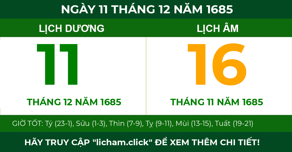 lịch âm ngày 11 tháng 12 năm 1685