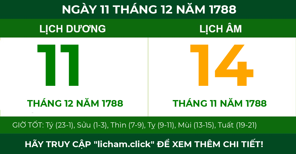 lịch âm ngày 11 tháng 12 năm 1788