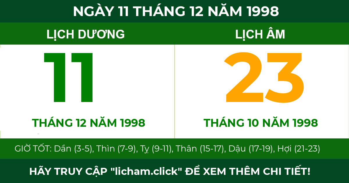lịch âm ngày 11 tháng 12 năm 1998