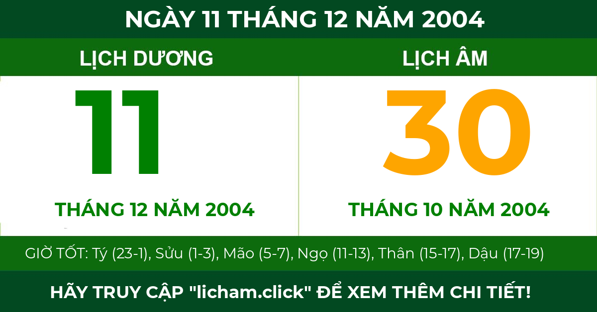 lịch âm ngày 11 tháng 12 năm 2004
