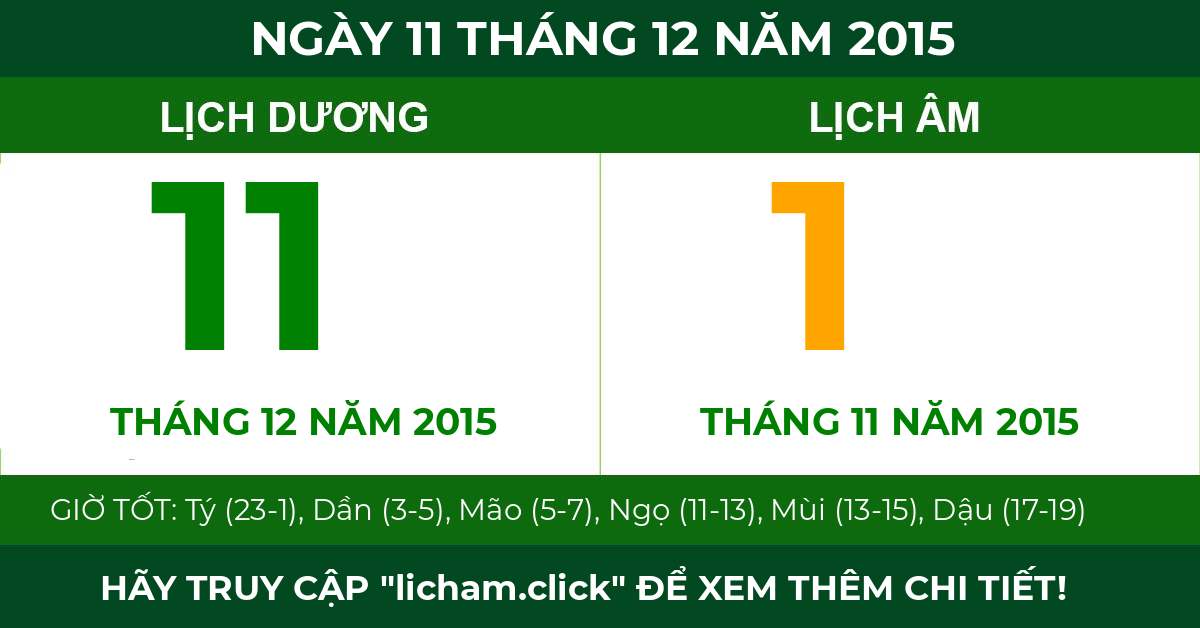 lịch âm ngày 11 tháng 12 năm 2015