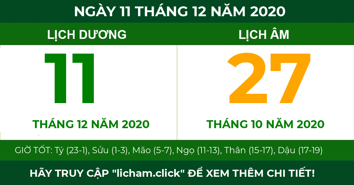 lịch âm ngày 11 tháng 12 năm 2020
