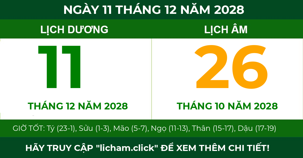 lịch âm ngày 11 tháng 12 năm 2028