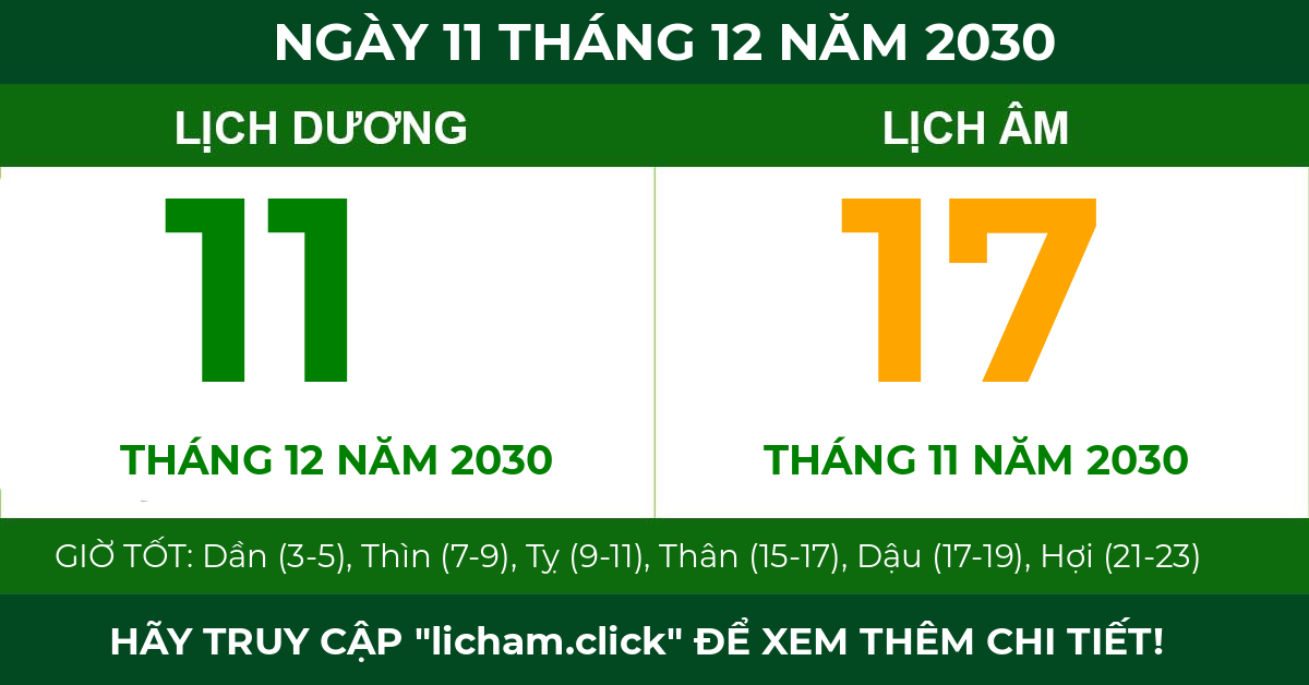 lịch âm ngày 11 tháng 12 năm 2030