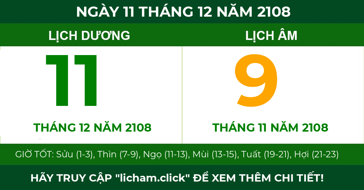 lịch âm ngày 11 tháng 12 năm 2108