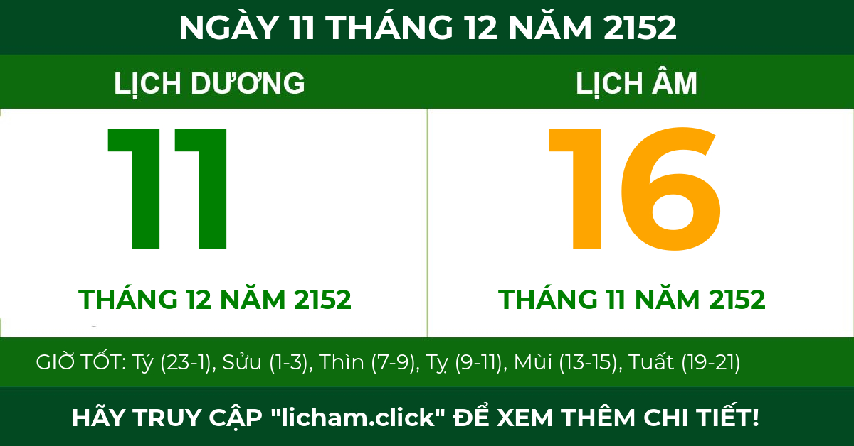lịch âm ngày 11 tháng 12 năm 2152