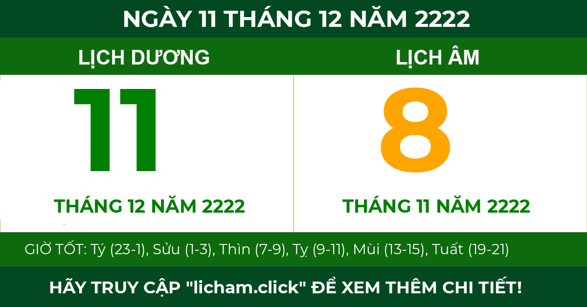 lịch âm ngày 11 tháng 12 năm 2222