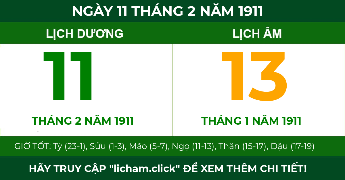 lịch âm ngày 11 tháng 2 năm 1911