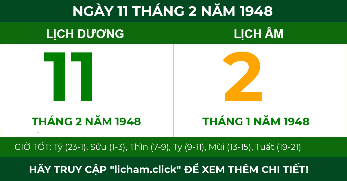 lịch âm ngày 11 tháng 2 năm 1948