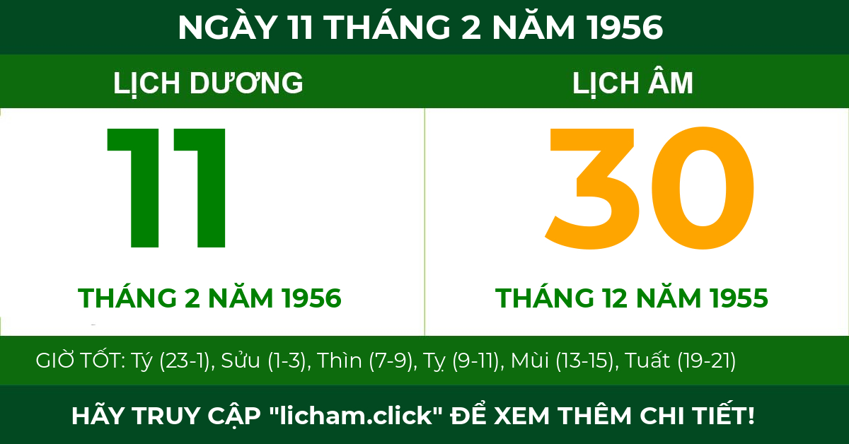 lịch âm ngày 11 tháng 2 năm 1956